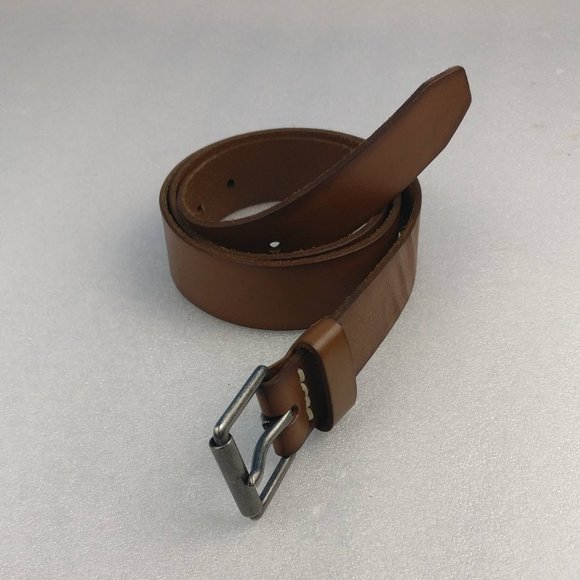 Leather Belt Roller-buckle Italian Leather 34 Earthy Brown Minimalist 43" long - Picture 1 of 10
